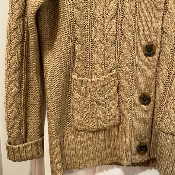 St. John’s Bay Size L Tan Cable Knit Collared Button Front Cozy Cardigan Sweater - Picture 2 of 9